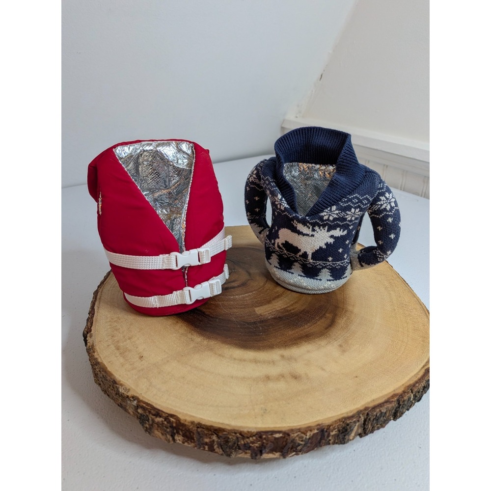 2 Puffin Drinkwear Beverage Insulated Koozie Lifejacket Sweater Pullover Gift